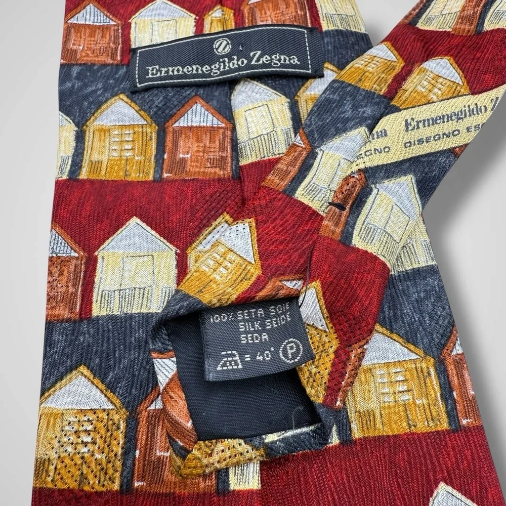 ERMENEGILDO ZEGNA Mens Silk Necktie ITALY Luxury Houses‎ Village Burgundy Multi